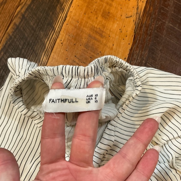 Faithfull The Brand White Striped Wide Leg Pants Women’s Size 6 Boho Linen Blend - Picture 5 of 6